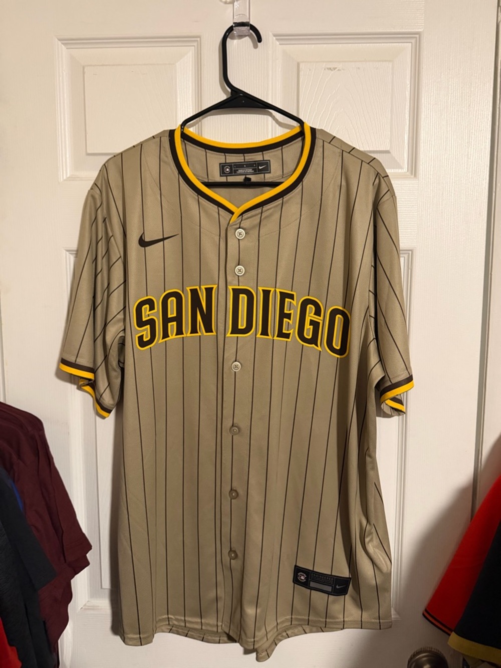 Authentic Padres Nike  Tan Pinstripe Baseball Jersey with Black Trim